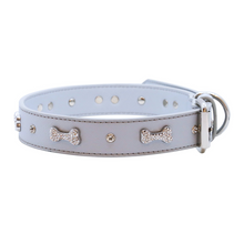 Load image into Gallery viewer, VP Pets Designer Diamond and Bone Leatherette Collar - Grey - Vanderpump Pets