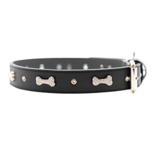 Load image into Gallery viewer, VP Pets Designer Diamond and Bone Leatherette Collar - Black - Vanderpump Pets