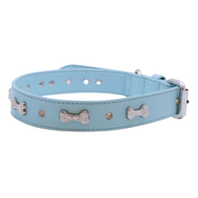 Load image into Gallery viewer, VP Pets Designer Diamond and Bone Leatherette Collar - Tiffany Blue - Vanderpump Pets