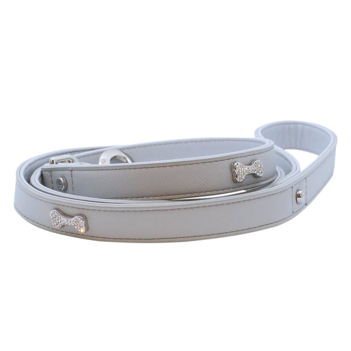 VP Pets Designer Diamond and Bone Leatherette Leash - Grey - Vanderpump Pets