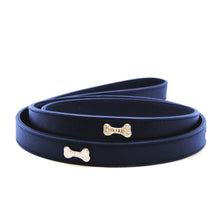 Load image into Gallery viewer, VP Pets Designer Diamond and Bone Leatherette Leash - Navy Blue - Vanderpump Pets
