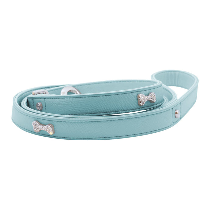 VP Pets Designer Diamond and Bone Leatherette Leash - Robin’s Egg Blue - Vanderpump Pets